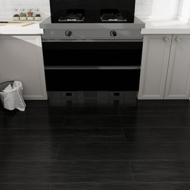 Biyoee 12-Pack 18 Sq. Ft Peel and Stick Floor Tiles,Black Vinyl Flooring Wood Plank,Self-Adhesive Waterproof for Bedroom, Kitchen, Living Room Home Decor