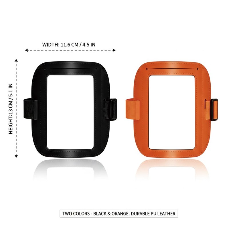 2 Pack Black and Orange Leather ID Badge Holder, Adjustable