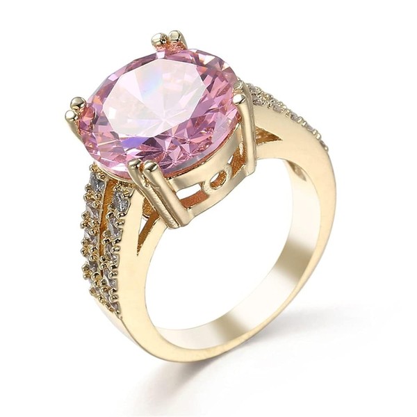 SixTwo Anillo de circonita cúbica chapado en oro de 18