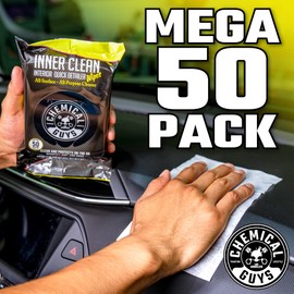 Chemical Guys InnerClean Interior Quick Detailer & Protectant Wipes – 50 Pack Multi Surface Interior Cleaner Wipes for Dashboards, Doors and Seats – Safe for Cars, Trucks, SUVs, RVs and Home Use
