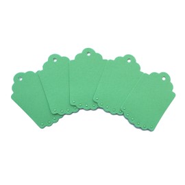 LWR CRAFTS 100 Hang Tags Scalloped Top and Bottom Rectangle with Jute Twines 100ft (2 3/4" x 1 3/4", Green)