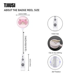 TJIUSI 3PCS Retractable Badge Reel Cute Anime Cat ID Badge Holder with Belt Clip Kawaii Pink Name Tag Reels for Nurses Office Staff Teacher Work ID Cards Name Card