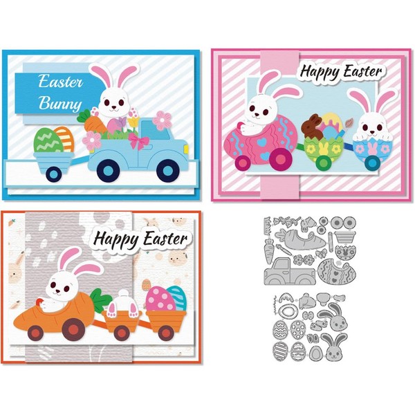 DELORIGIN Cutting Dies with Easter Bunny Car Card Making Stencil