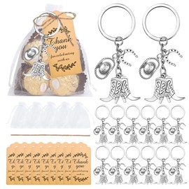 Aizhuang 50Pcs Western Cowboy Party Favors, Cowboy Keychains Set with Boot Hats Horseshoe Keyring, Organza Bags Kraft Tag Jute Rope for Western Theme Party Birthday Wedding Supplies Gift