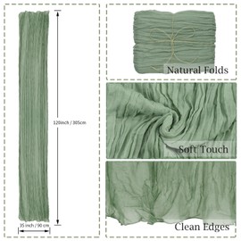 combocube 12 Pack 35x120 Inch 10Ft Cheesecloth Long Table Runner Gauze Rustic Romantic Table Cloth for Wedding Reception Bridal Shower Holiday Birthday Party Table Decorations, Sage Green