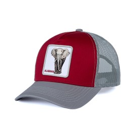 City-Flex Alabama College Fan Patch Trucker Hat - Netted Snapback Baseball Cap with Collage Team Design for Men & Women (Red/Grey - Elephant)