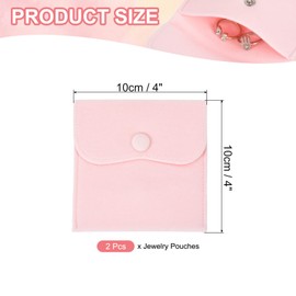 PATIKIL 4x4 Velvet Jewelry Pouches, 2 Pack Velvet Pouches Snap Button Jewelry Storage Bags Present Pouch for Earrings Bracelets Necklaces Rings Watch, Light Pink