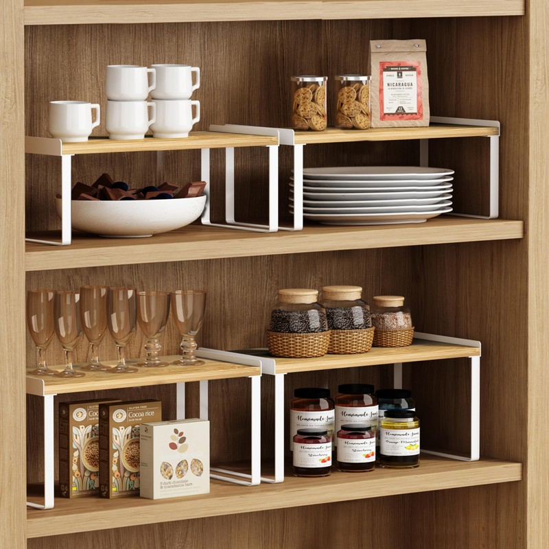 Goozii Kitchen Cabinet Organizer Shelf Set of 4, Large Stackable