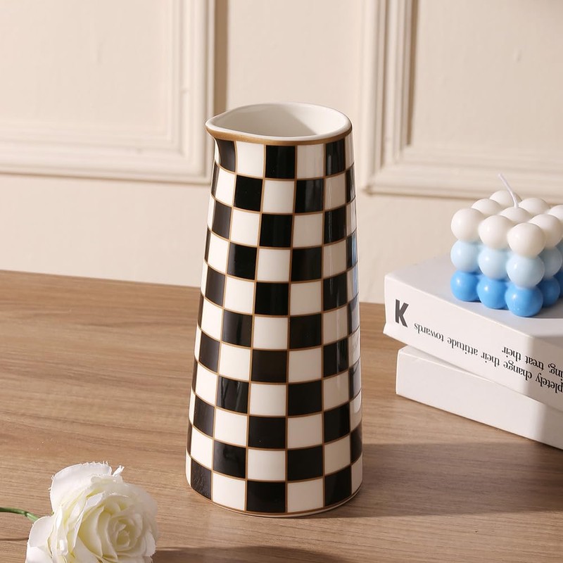 Porlien Checker Porcelain Flower Vase Home Decor Set of 2