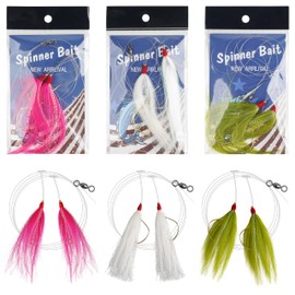 Fishing Bait Rigs Saltwater, 3/6packs Flounder Rigs with Bucktail Teaser Mylar Teaser Mono Leader Swivels Hi Lo Rig Fishing Rigs for Flounder Sea Bass Halibut Black Fishing