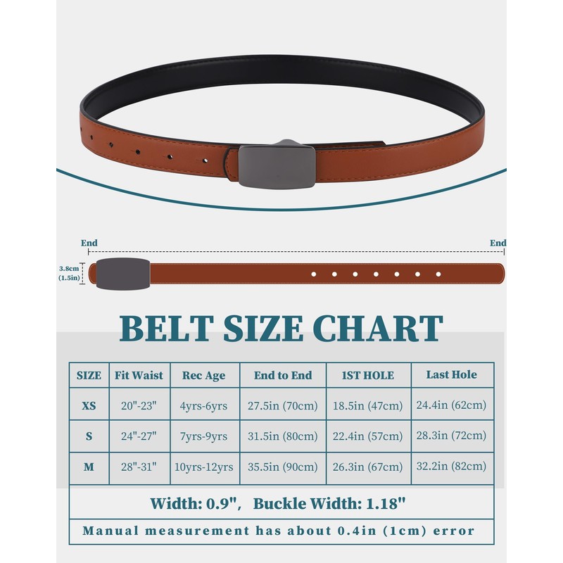 Monopa Reversible Kids Belts for Boys - Black Boys Leather