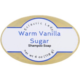 Warm Vanilla Sugar Shampoo Soap Bar By Eclectic Lady with Pure Argan Oil, Silk Protein, Honey Protein and Extracts of Calendula Flower, Aloe, Carrageenan, Sunflower - 4 oz Bar