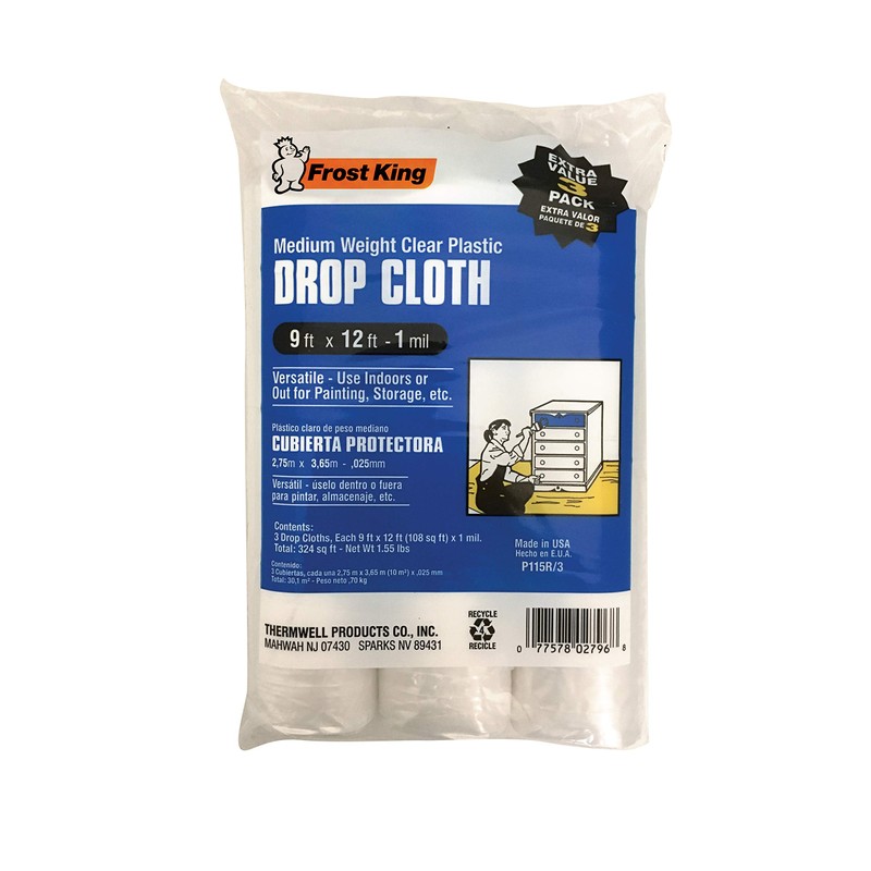 Frost King P115R/3 Clear Polyethylene Drop Cloths (3 Pack), 9'