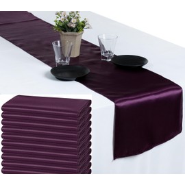 MDS Pack of 10 Wedding 12 x 108 inch Satin Table Runner for Wedding Banquet Decoration- Plum