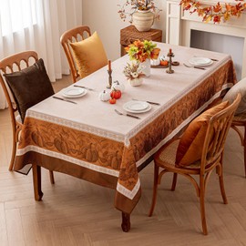Romanstile Fall Rectangle Tablecloth 60 x 84 Inch, Thanksgiving Autumn Harvest Pumpkin Table Cloth, Stain Resistant Washable Table Cover for Dining, Party, Holiday Decor - Orange and Beige