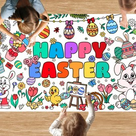 VARACL Easter Coloring Tablecloth For Kids, DIY Crafts Jumbo Coloring Table Cloth-Easter Games Activities Giant Coloring Table Cover,Large Coloring Poster For Home Classroom Party Decorations Supplies
