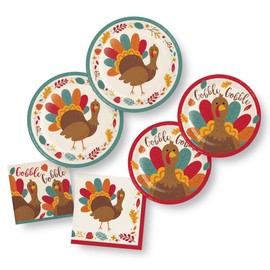 Creative Converting Thanksgiving Dinner Turkey Plates and Napkins - Fall Party Supplies (64 Piece)