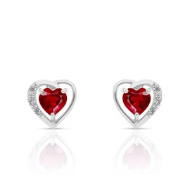 Planetys - 9ct White Gold Ruby and Ruby Earrings, White Gold, Ruby