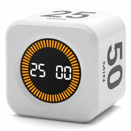 Exlliy Rotating Productivity Timer 5, 25, 10, 50 Minutes Preset, Desk Cube w/Gravity Sensor for ADHD, Mute Functions, Ideal for Work, Study, Kitchen, Back to School (1, White)