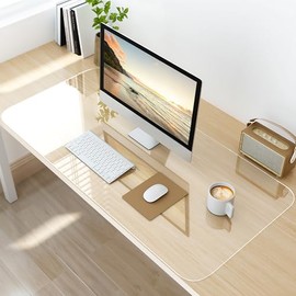 NATRKE Tapete de escritorio transparente grande de 39.4"x15.7", protector de escritorio de plástico para computadora, tapete de PVC con bordes redondeados para escritura, protector de mesa impermeable