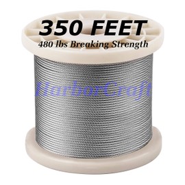 1/16 Stainless Steel Wire Rope 350 Foot Length, 7x7 Strand Core Aircraft Cable, 480 Lbs Breaking Strength, by HarborCraft