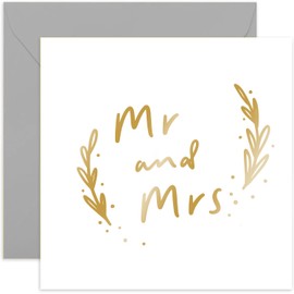 Old English Co. Mr and Mrs Wedding Card for Married Couple - Special Card for Bride and Groom on Big Day - Gold Foil and Floral Design - Wedding Day Card for Him and Her | Blank Inside with Envelope