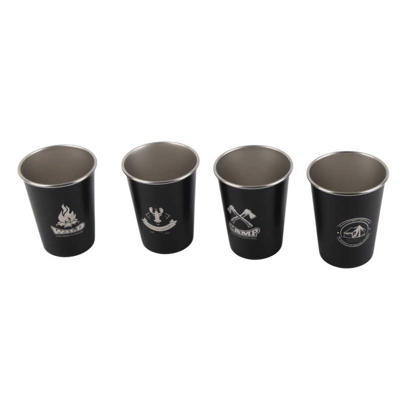 4pcs Camping Cups Black 350ml Outdoor Camping Portable Stainless Steel