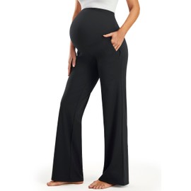JOYSPELS Maternity Work Pants Pregnancy Workout Yoga Lounge Pants Leggings Wide Leg Trousers Slacks for Women Black