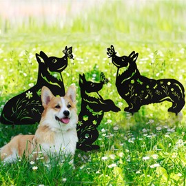 MorningRo 3 Pcs Metal Dog Garden Stake Mother's Day Dog Lovers Gifts Black Silhouette Garden Statues Outdoor Decor Animal Puppy Stakes for Women Men Yard Decor Lawn Decorations(Corgi)