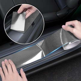 Arespark Gloss Grey 6D Carbon Fiber Vinyl Tape for Chrome Delete Door Sill Protector Window Trim Blackout Vinyl Wrap, Automotive Anti-Scratch Detail Protection Film Contain Tool Kit (4in x 30ft)