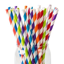 PakTalk Paper Straws, Colourful Paper Drinking Straws for Wedding, Birthday, Party Accessories (0.6 cm x 21 cm, Pack of 100)