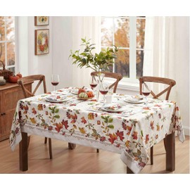 Newbridge Autumn Essentials Fall Foliage Bordered Fabric Thanksgiving Tablecloth, Changing Leaves Easy Care Stain Proof, Wrinkle Resistant Tablecloth, 60 Inch x 120 Inch Oblong/Rectangle