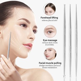ideayard Facial Reflexology Massage Tool 3 Pieces Stainless Steel Acupuncture Pen Double Headed Ear Acupuncture and Body Point Probe Pen