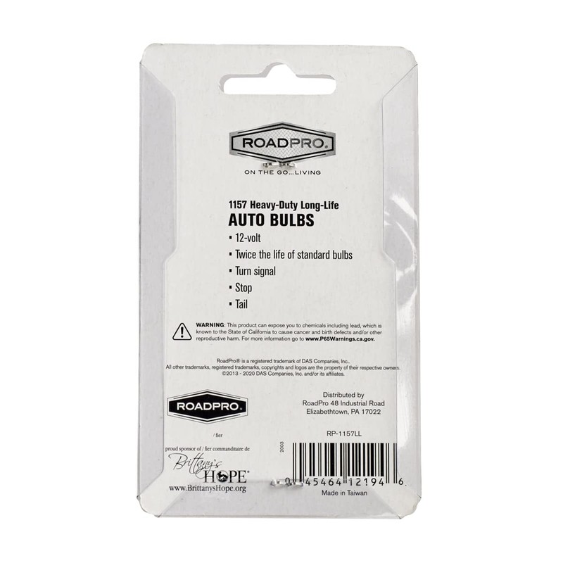 RoadPro RP-1157LL Clear Heavy Duty Long-Life Replacement Bulbs for 3157