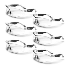 DEX FIT Safety Glasses SG210, Z87 Eye Protection, Anti fog & Scratch Resistant, Adjustable for Women and Men, UV Protective (Black & Grey Frame, Clear Lens, Pack of 6)