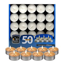Ohr Tea Light Candles - 50 Bulk Pack - White Unscented Travel, Centerpiece, Decorative Candle - 4 Hour Burn Time