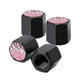 Tire Valve Stem Caps 4 Pack, Car Wheel Stem Caps,Aluminum Air Valve Covers Universal Fit for Cars, SUVs,Trucks, Bikes, and Motorcycles(Pink Glitter Leopard)