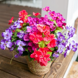 Hibiscus Artificial Flowers Plants for Outdoors Summer Decoration, 6 Bundles Fake Silk Hibiscus Bouquet Realistic UV Resistant Tropical Flowers Artificial for Outside Planter Front Door Porch Patio