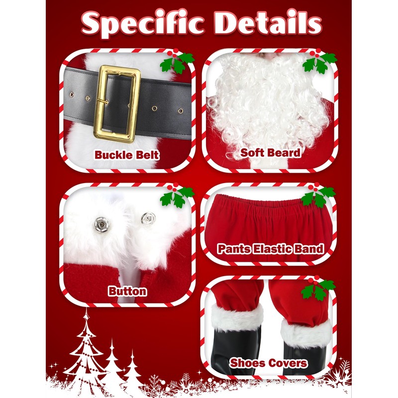 Gardentime Santa Claus Costume for Men Santa Suit Adult 10pcs