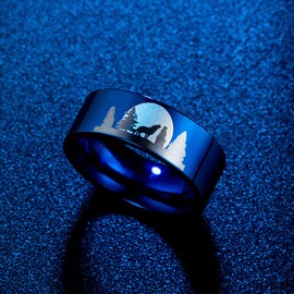 MayiaHey Wolf Ring, Moon Forest Wolf Ring for Men, Norse Viking Wolf Animal Ring Wolf Jewelry, Stainless Steel Celtic Wolf Ring Hip Hop Howling Wolf Band Ring Punk Wolf Ring for Boys