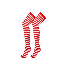 Bismaa Ladies Girls Red White Over The Knee Christmas Socks - Stripe Stripy Striped Women Thigh High Socks UK Size 4-6, red white 1 Pcs