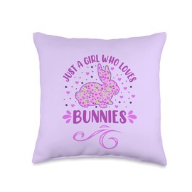 Funny Gifts Bunny Lover Girls Women Just a Girl Who Loves Bunny Rabbit Flower Graphic Throw Pillow, 16x16, Multicolor