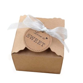 Pack of 50 Cardboard Gift Boxes, Brown, Kraft Paper Box, Cardboard Folding Box, Gift Box, Vintage Kraft Gift Boxes, with 50 Jute Ropes and 50 Tags, for Gifts, Party, Birthday