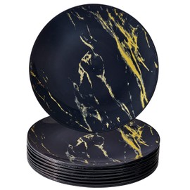 SILVER SPOONS Marble Design Disposable Dinner Plates For Party (10 Pc) Heavy Duty Disposable Dinner Set 10.25”, Fine Dining Plastic Dishes For Elegant China Look, s - Black/Gold