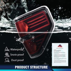 PIT66 Tail Lights, Compatible with 2009 2010 2011 2012 2013 2014 Ford F150 Pickup SVT,Black Lens Chrome Trim Rear Light Lamp Assembly 1 Pair