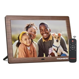 THOMSON 8" Digital Picture Frame, 1280 * 800 IPS Full View Ultra Clear Screen with Remote Control, Wooden Frame, Share Videos Photos Send Wishes Auto-Rotate Slideshow Non-WiFi (8 Inch Non-WiFi)