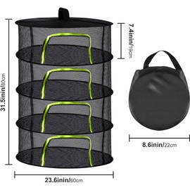 Forhome 4-Layer Drying Nets for Hanging, Drying Net Herbs, Foldable Drying Net, Drying Nets, Layers Mesh Hanging Drying Net with Storage Bag and Hooks