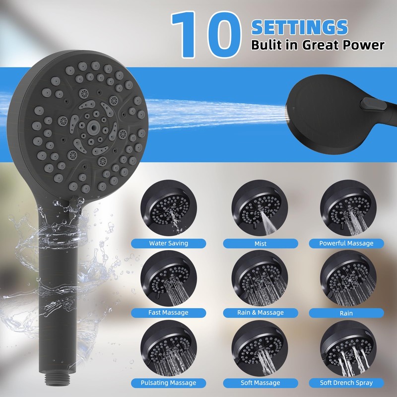 All Metal Shower Head, 8" High Pressure Rainfall/Handheld Shower Combo