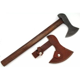 Wild Turkey Handmade Solid Damascus Steel Axe w/ Leather Sheath