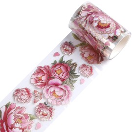 Sitsink PET Tapes - Pink Flower Scrapbook Supplies, Transparent Floral Tapes for Junk Journal Planner